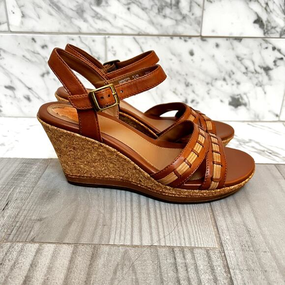 Clarks Pitch Cocoa Wedge Sandal Womens Size 9M Tan Leather Platform Comfort Shoe - Picture 2 of 9